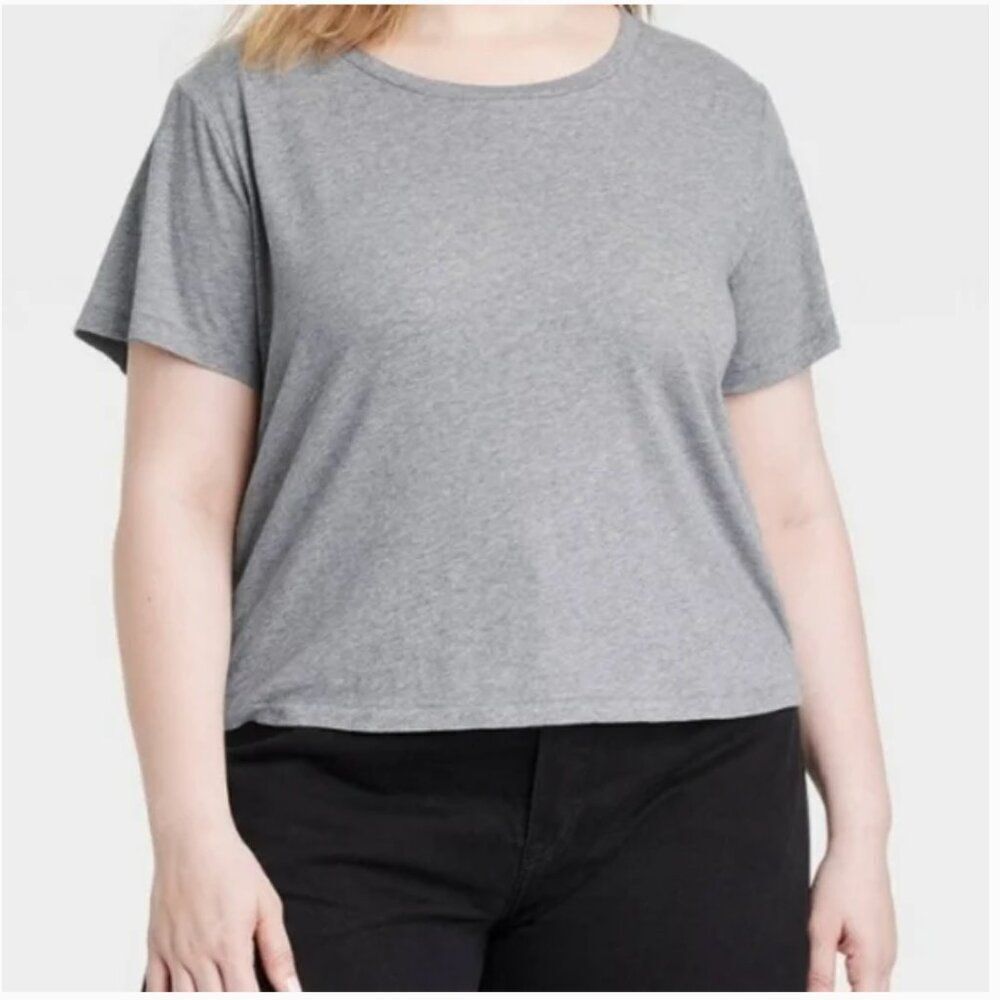 Universal Thread Cropped Shrunken Short Sleeve Tee Baby Doll Grey Large